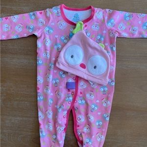 New Baby Girl Footed Owl Pajamas With Hat Size 3-6 Months